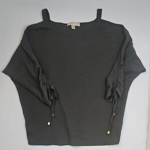 MICHAEL Michael Kors Olive Green Top with Drawstring Sleeves, Bare Shoulders